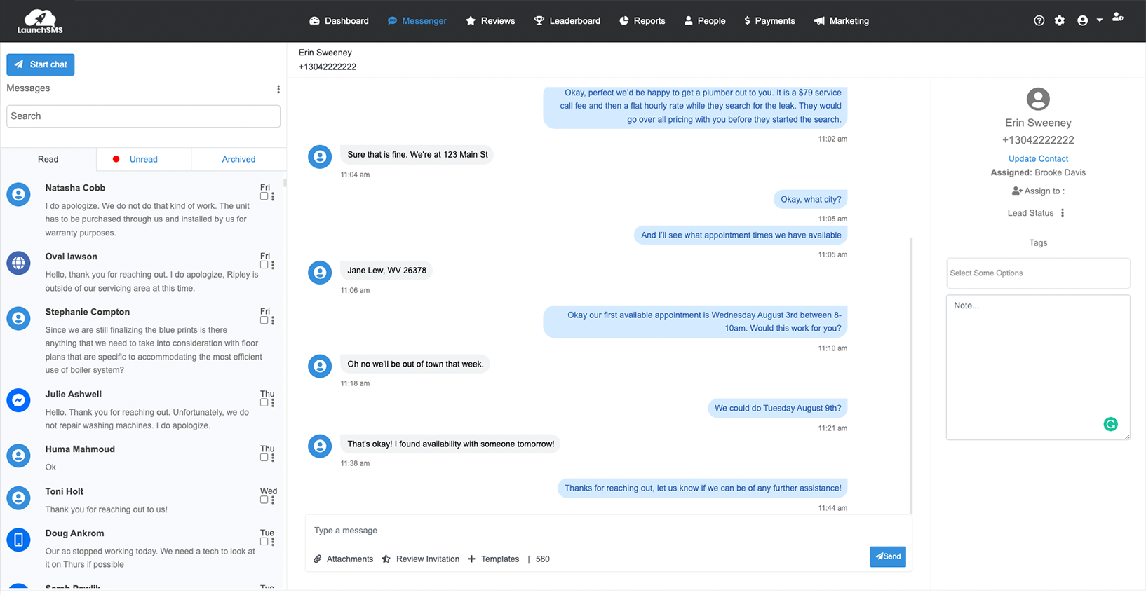 LaunchSMS Messenger Example